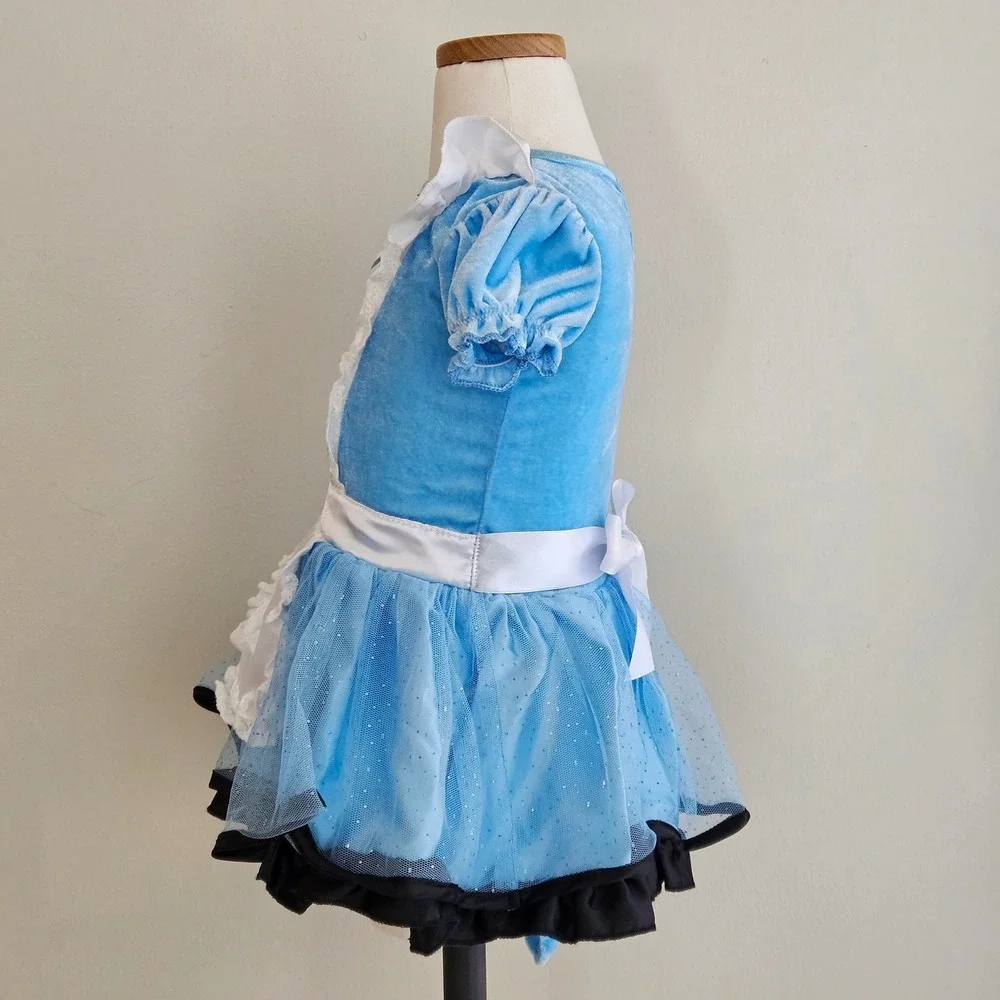 Disney Baby Alice in Wonderland Costume 12/18M Blue Velvet Tulle Set Check Legs